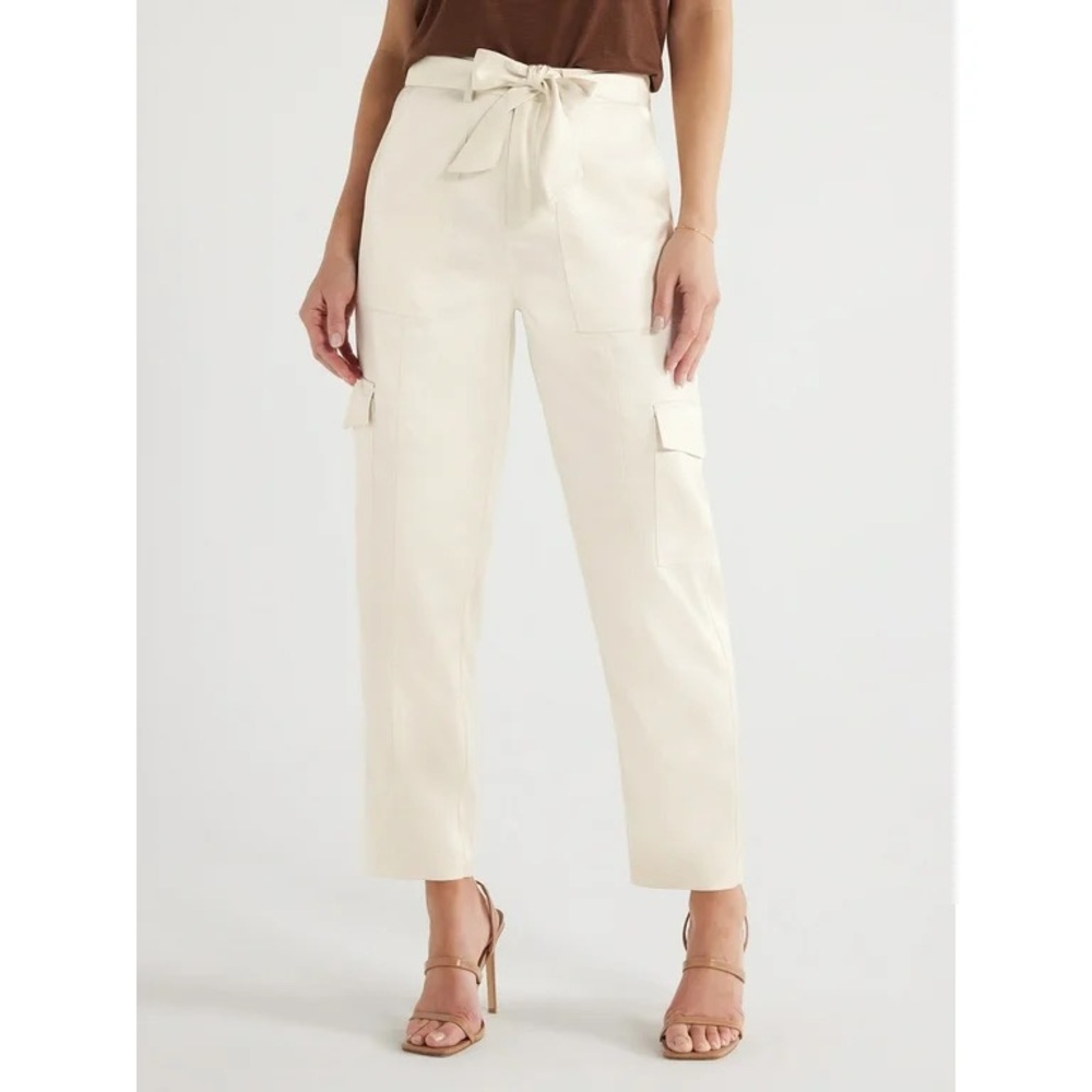 Sofia Vergara Tapered High Rise Satin Cargo Pants